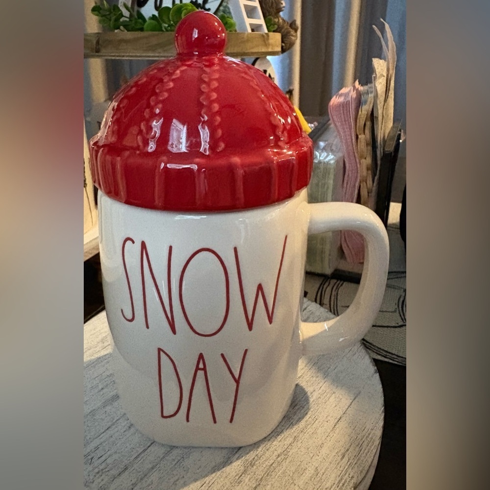 Rae Dunn Red and White Snow Day Mug with Lid
